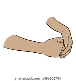 Isolated vector illustration. Two locked female Caucasian hands. Cartoon style.