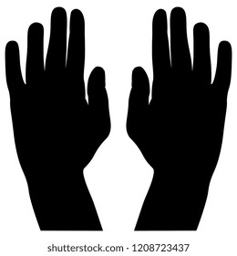 Isolated vector illustration. Two open human hands. Top view. Black silhouette on white background.