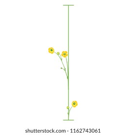 Isolated vector illustration. Uppercase capital letter "I" with floral motifs. Buttercup or ranunculus flowers.