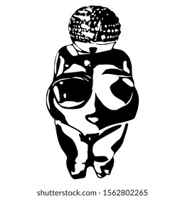 Isolated Vector Illustration. Venus Of Willendorf. Neolithic Female Figurines. Goddess Of Fertility. Black And White Silhouette. Great Mother Archetype.