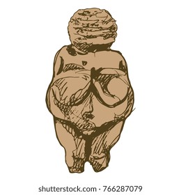 Isolated Vector Illustration. Venus Of Willendorf. Paleolithic Goddess Figurine. Great Mother Archetype. Based On Hand Drawn Sketch.