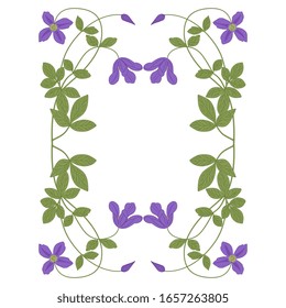 Isolated vector illustration. Vertical floral decor or frame with branches of clematis flower. Art Nouveau style.