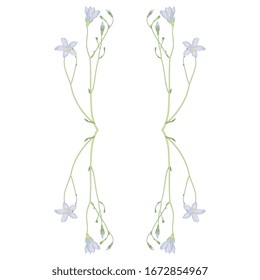  Vektorillustration einzeln. Vertikale Blumendekor oder Rahmen mit Zweigen der Blütenblume.