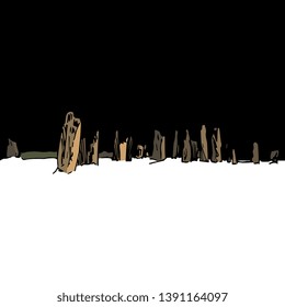 Isolated vector illustration. View of ancient Celtic ruins. Callanish Standing Stones in Britain. Hand drawn sketch. 