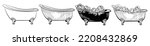 Isolated Vector Illustration of Vintage Claw foot bathtub. Cute hand drawing of bath with bubbles and rubber duck. 