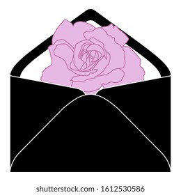 Isolated vector illustration. Vintage envelope with rose inside. Romantic greeting.