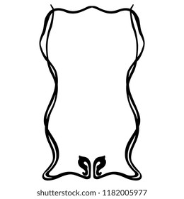 Isolated vector illustration. Vintage floral rectangular decor or frame. Art Nouveau style. Black silhouette on white background.