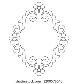 Isolated vector illustration. Vintage floral decor or frame. Black and white linear silhouette.