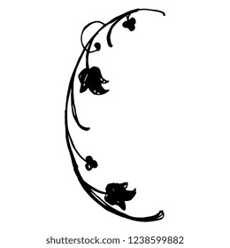 Isolated vector illustration. Vintage floral decor. Rounded branch with leaves and berries. Black silhouette on white background.