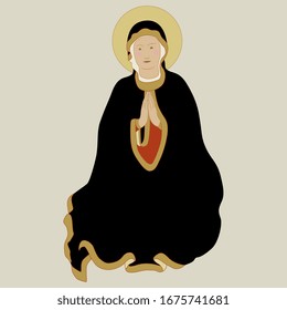 Isolated vector illustration. Virgin Mary. Christian female saint. 