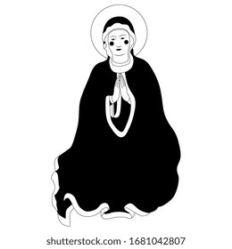 Ilustración vectorial aislada. Virgen María. Saint femenino cristiano. Silueta en blanco y negro.