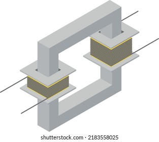 Isolated vector illustration of voltage transformer. 
3d diagram of the parts of a voltage transformer: primary, secondary and iron core.  svg