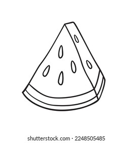 Isolated vector illustration of watermelon slice. Cute thin line icon for design, cover etc.	