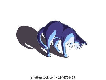 Isolated vector illustration of the white cat playing with a light