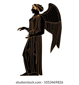 Isolated vector illustration of a winged ancient Greek goddess. 