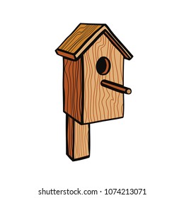 Isolated vector illustration with wooden birdhouse on a white background