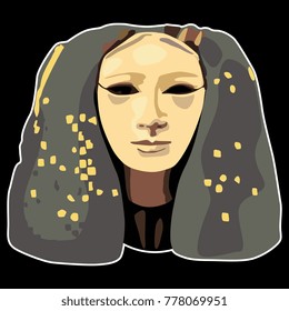 Isolated vector illustration. Wooden head of ancient Egyptian princess of XIV Dynasty.