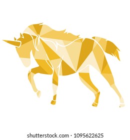 Isolated Vector Illustration Yellow Polygon Geometric of Unicorn. Flat, Icon, Sign, Logo, Symbol, Object, Graphic Design, Element, Background, Print.