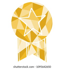 Isolated Vector Illustration Yellow Polygon Geometric of Medal. Flat, Icon, Sign, Logo, Symbol, Object, Graphic Design, Element, Background, Print.
