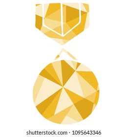 Isolated Vector Illustration Yellow Polygon Geometric of Medal. Flat, Icon, Sign, Logo, Symbol, Object, Graphic Design, Element, Background, Print.