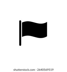 Isolated vector image displays a basic black flag icon mounted on a pole, set against a clean white background, symbolizing various meanings.