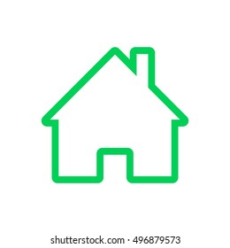 Isolated vector image of green house on dark background in a flat style. Icon home. Simple apartment. Maisonette with entrance and chimney. Entrance to the building. Login. house object. JPEG logo EPS