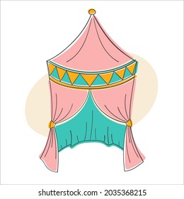 Isolated vector image of a marquee for weddings and outdoor celebrations. Canopy, party tent, children's tent. Illustration in cartoon flat style.