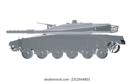 Isolated vector image for military concepts. Military tank. Military equipment. Blueprint of realistic tank. Industrial drawing. War vehicle in polygonal style. Vector illustration. 3D..