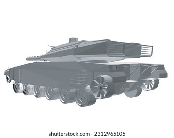 Imagen vectorial aislada para conceptos militares. Tanque militar. Equipo militar. Huella azul de tanque realista. Dibujo industrial. Vehículo de guerra de estilo poligonal. Ilustración vectorial. 3 D.