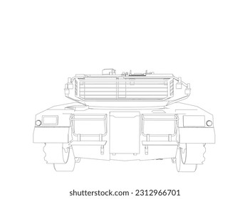 Imagen vectorial aislada para conceptos militares. Tanque militar. Equipo militar. Huella azul de tanque realista. Detallado coche blindado. Dibujo industrial. Vehículo de guerra con forma de contorno. Ilustración del vector