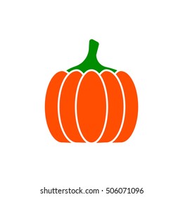 Isolated vector image pumpkin on white background in flat style. Icon gourd. Icon Halloween. Picture vegetables. Diet food meal sign. Modern design. For cooking vegetable dishes. Subject to creativity