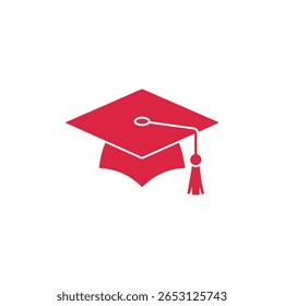 Isolated vector image of a red graduation cap and tassel on a white background. Illustration for education, graduation, university, school, and academic achievement.
