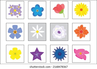 Isolated vector image. A set of twelve wildflowers. Flowers icons.