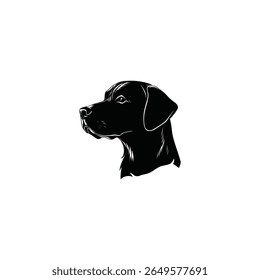 A imagem vetorial isolada mostra uma cabeça de recuperação labrador preta em um design detalhado e estilizado. Perfeito para uso em logotipos, marcas e desenhos relacionados a cães.