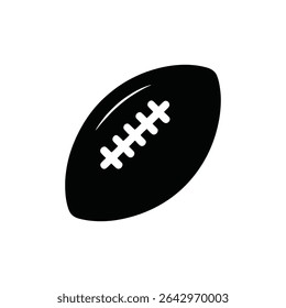 A imagem vetorial isolada mostra um design minimalista e sólido de futebol americano negro, completo com cadarços brancos proeminentes para fácil identificação em um fundo branco.