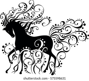 Isolated vector image of a stylized horse with curls