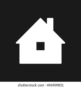 Isolated vector image of white house on dark background in a flat style. Icon home. Simple apartment. Maisonette with entrance and chimney. Entrance to the building. Login. house object. JPEG logo EPS