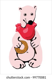 Isolated vector images. Polar bear eating sweets / Polar bear. Vector illustration.