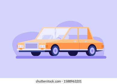 Isolated vector isometric yellow car in flat design. Taxi sedan. Concept of taxi service, vintage and old automobile for template, banners, app. Vector illustration in flat design