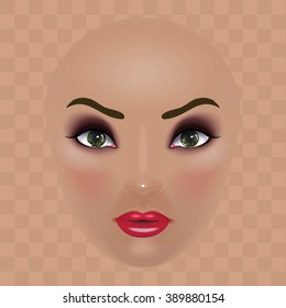 Isolated vector. Latin girl. Beautiful face with make-up mask. EPS 10