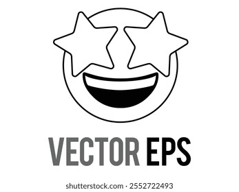 O vetor isolado rindo, ícone de linha de rosto sorridente com olhos de estrela