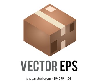 The isolated vector light brown cardboard package box icon with shipping label and taped shut
