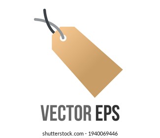 The isolated vector light brown rectangular price tag with hole and string icon, represent price, product tag 