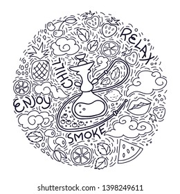 Isolated vector line art for hookah shisha bar or shop, for poster, sticker or menu design