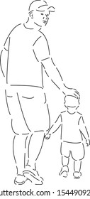 Isolated vector line character father, dad, son. Hand drawn style art design illustrations.