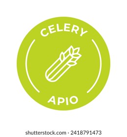 Isolated Vector Logo Badge Ingredient Warning Label. Colorful Allergens icons. Food Intolerance Celery. Written in Spanish and English