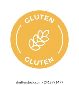 Isolated Vector Logo Badge Ingredient Warning Label. Colorful Allergens icons. Food Intolerance Gluten. Written in Spanish and English