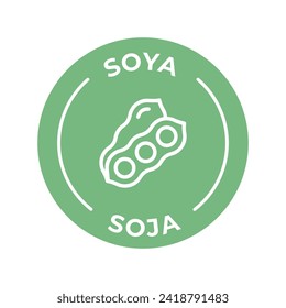 Isolated Vector Logo Badge Ingredient Warning Label. Colorful Allergens icons. Food Intolerance Soya. Written in Spanish and English