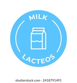 Isolated Vector Logo Badge Ingredient Warning Label. Colorful Allergens icons. Food Intolerance Milk. Written in Spanish and English