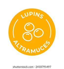 Isolated Vector Logo Badge Ingredient Warning Label. Colorful Allergens icons. Food Intolerance Lupins. Written in Spanish and English